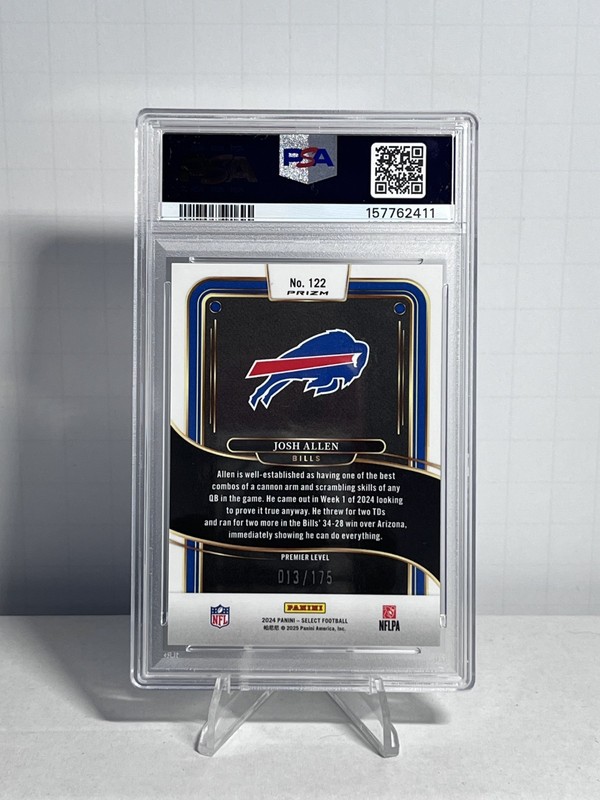 2024 Panini Select Premier Josh Allen Color Match #122 Blue Prizm 13/175 PSA 10 view 2