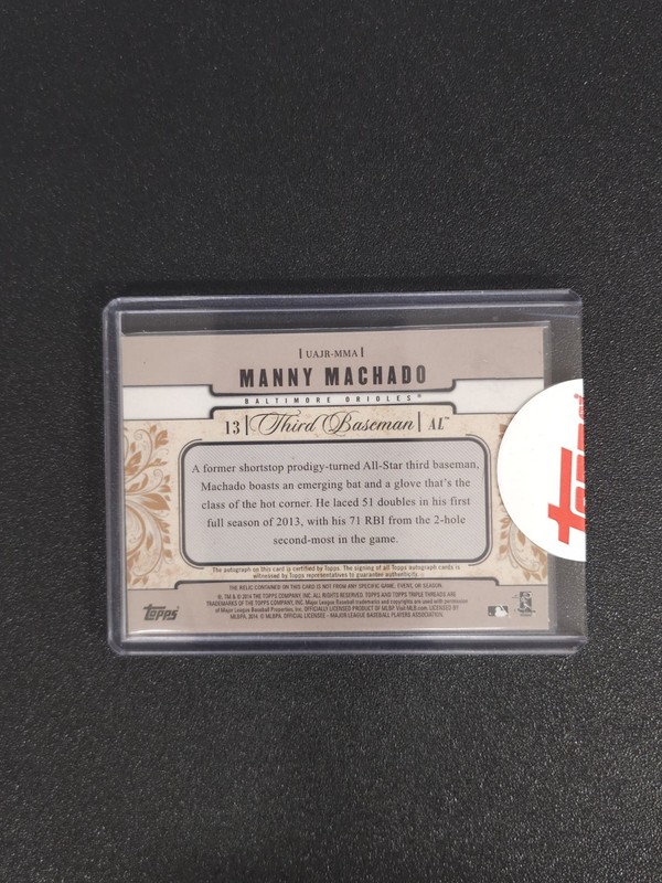  2014 Triple Threads Manny Machado UAJR-MMA Orioles Patch Auto Sepia /75 Sealed view 2