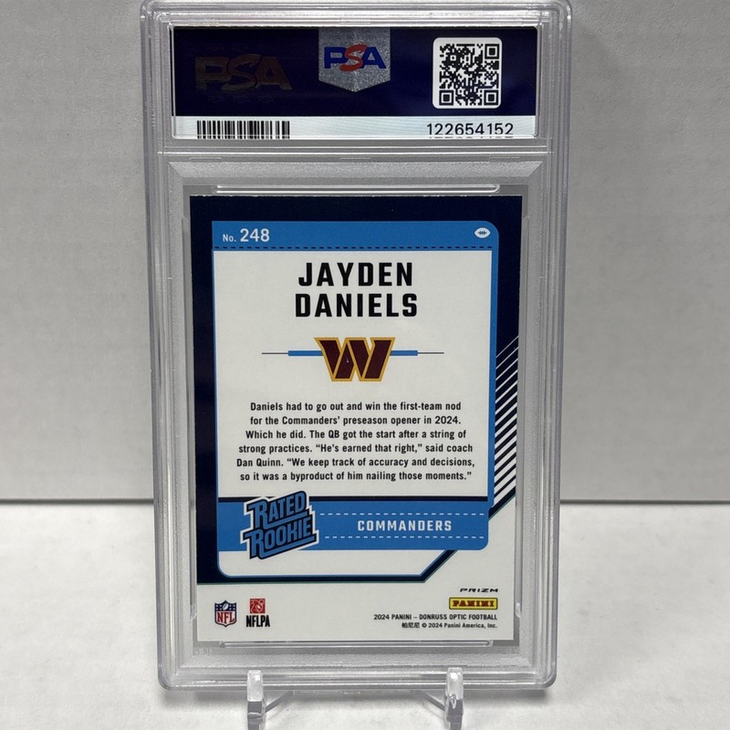 2024 DONRUSS OPTIC JAYDEN DANIELS #248 RC BLUE HYPER PRIZM - PSA 10 view 2