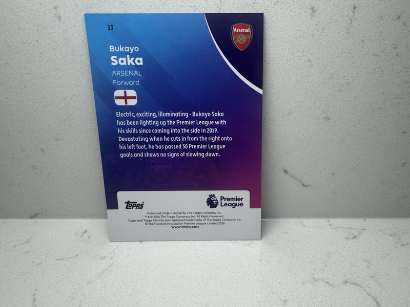 2025-26 Topps Chrome Premier League - Bukayo Saka #13 Teal Refractor /299 view 2