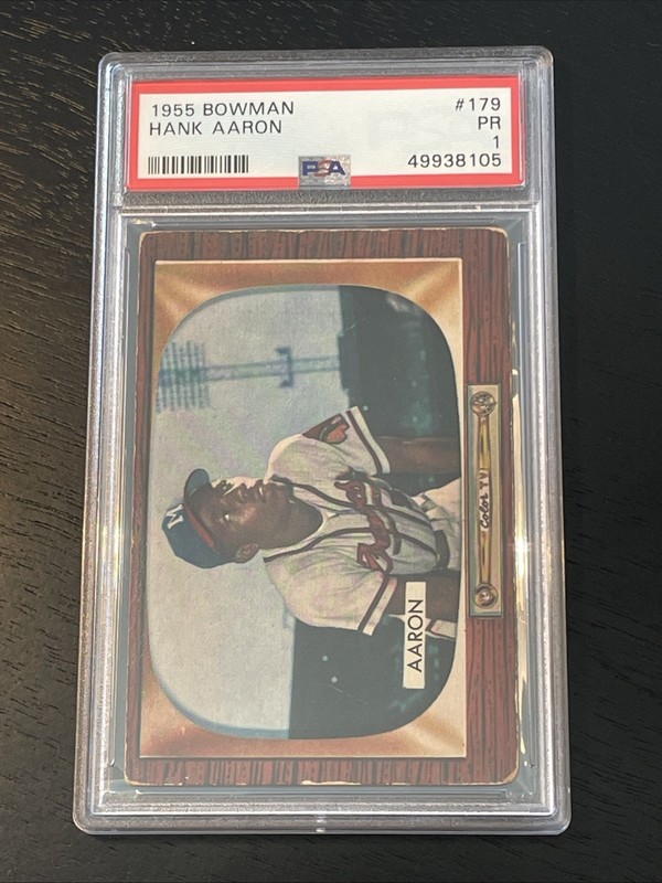 1955 Bowman Baseball Hank Aaron Milwaukee Braves Card #179 PSA 1