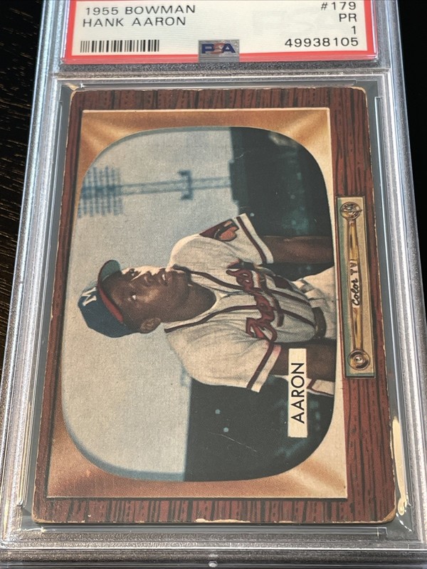 1955 Bowman Baseball Hank Aaron Milwaukee Braves Card #179 PSA 1 view 2