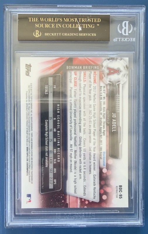 JO ADELL - 2017 1st Bowman Chrome Draft Refractor BGS Pristine Black Label 10 view 2