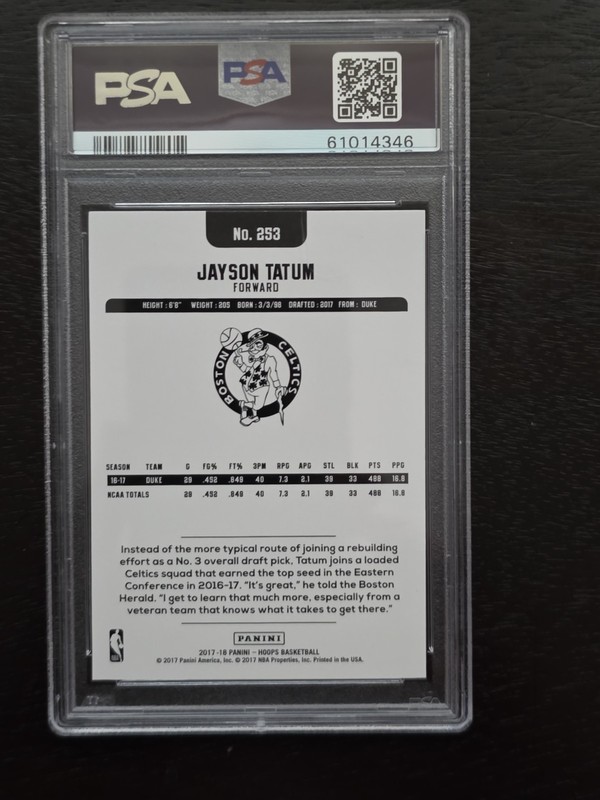 2017-18 Panini NBA HOOPS Jayson Tatum #253 (RC) PSA 9 Celtics view 2