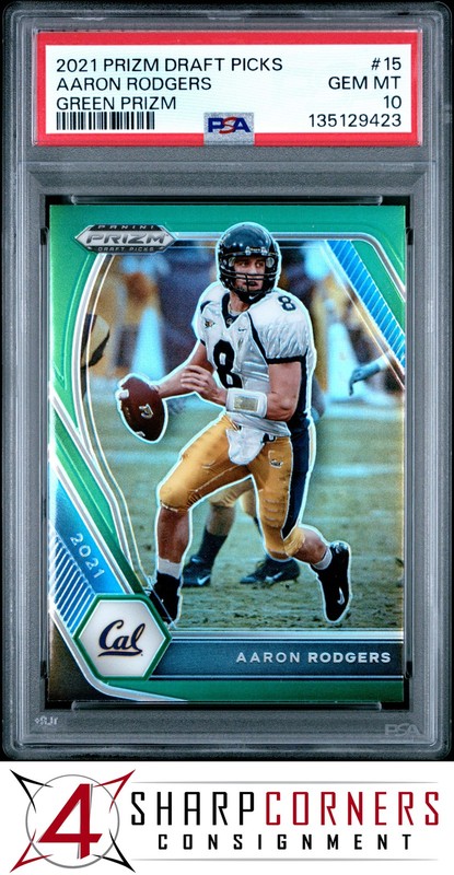 2021 PANINI PRIZM DRAFT PICKS GREEN #15 AARON RODGERS POP 4 PSA 10