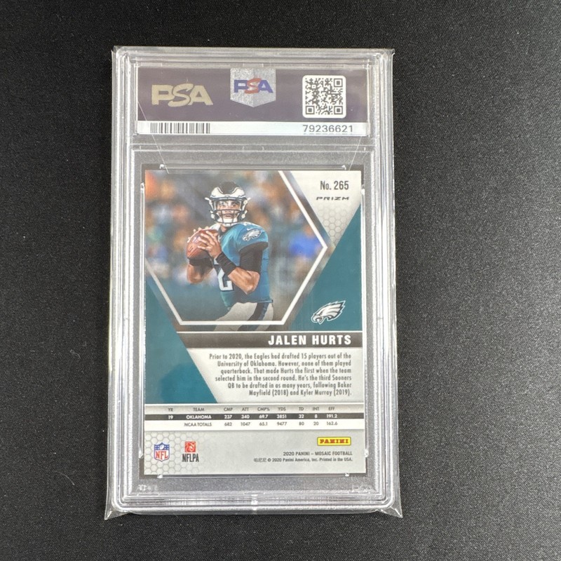Jalen Hurts 2020 Mosaic NFL Debut Reactive Blue Prizm #265 PSA 9 Rookie Card view 2