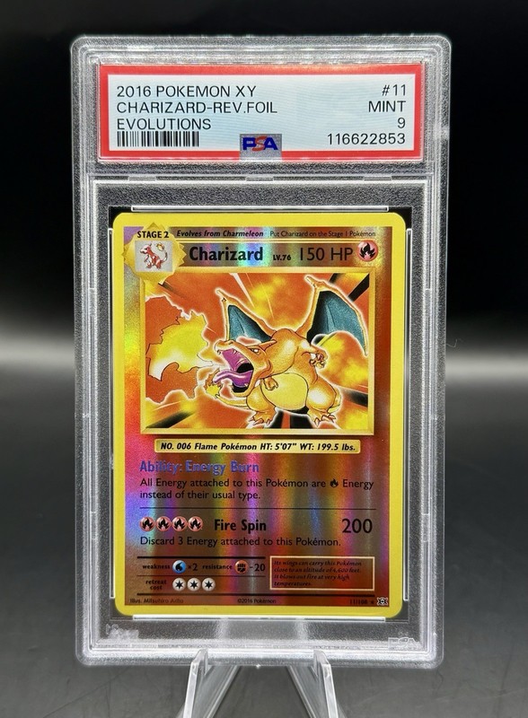 PSA 9 Charizard 11/108 Pokemon XY Evolutions Reverse Holo English NM