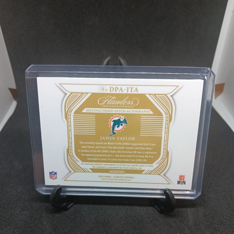 2024 Panini Flawless Jason Taylor Distinguished Patch Auto On-Card /20 Dolphins view 2