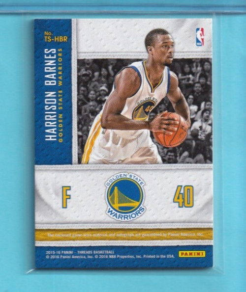 HARRISON BARNES 2015-16 THREADS SIGNATURES AUTO 1/1 PATCH #1/25 SPURS view 2