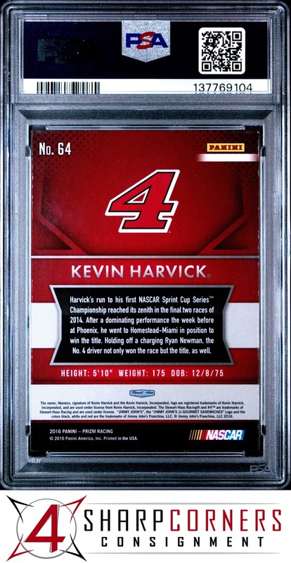 2016 PANINI PRIZM #64 KEVIN HARVICK POP 1 PSA 10 view 2