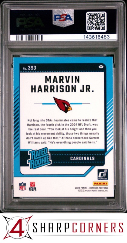 2024 PANINI DONRUSS #393 MARVIN HARRISON JR. RC RATED ROOKIE PSA 10 view 2