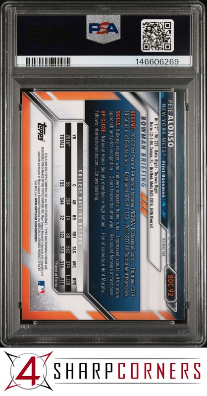 2016 BOWMAN DRAFT CHROME REFRACTOR #BDC92 PETE ALONSO RC PSA 9 view 2