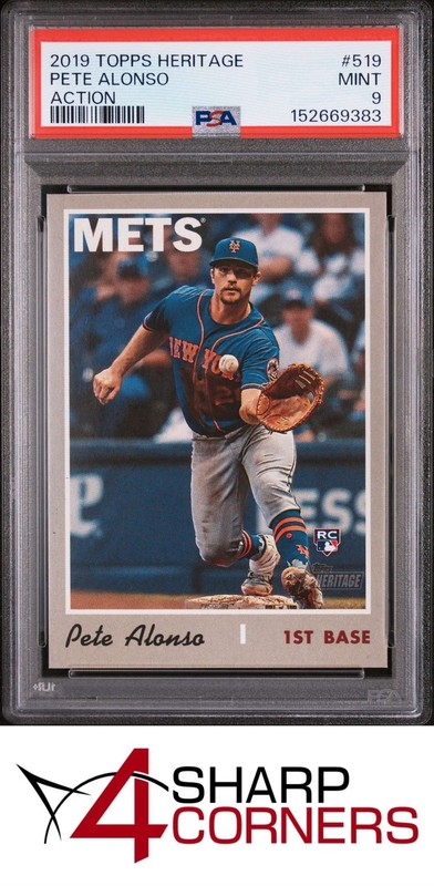2019 TOPPS HERITAGE ACTION #519 PETE ALONSO RC METS PSA 9 view 1