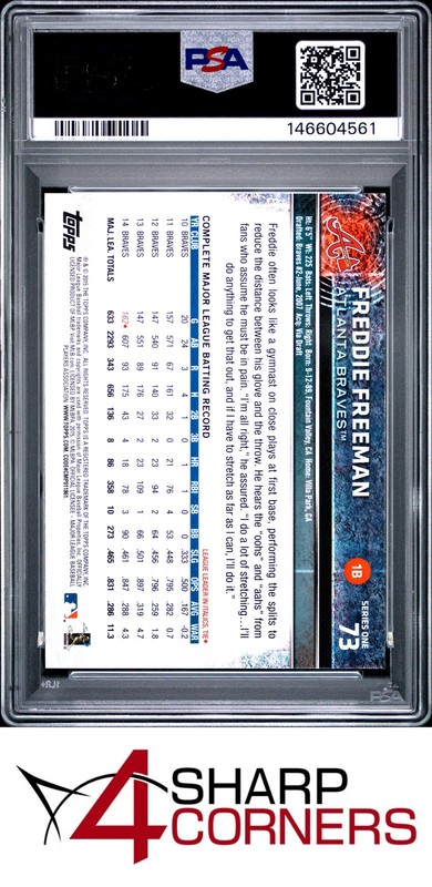 2015 TOPPS #73 FREDDIE FREEMAN BRAVES PSA 9 view 2
