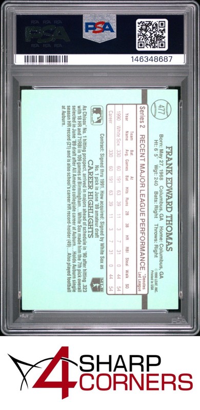 1991 DONRUSS #477 FRANK THOMAS WHITE SOX 2ND YEAR HOF PSA 9 view 2