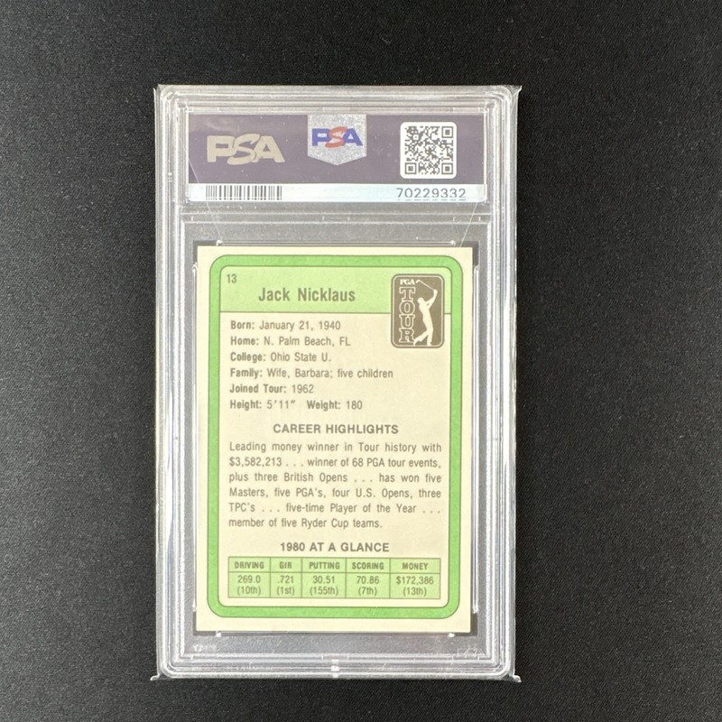 Jack Nicklaus 1981 Donruss Golf Stars #13 Rookie Card PSA 8 Graded Golf Card view 2