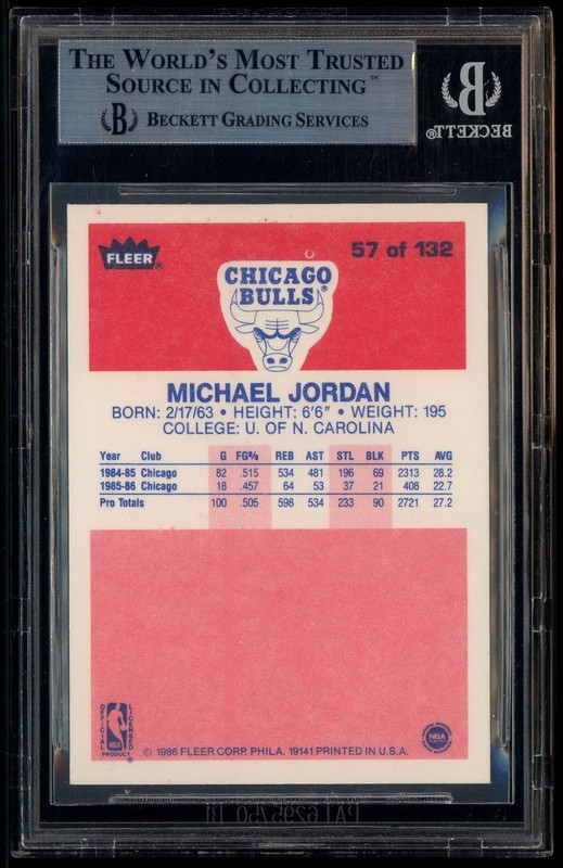 1986-87 Fleer Basketball #57 Michael Jordan RC Rookie HOF BGS 8.5 w/ 9.5 view 2