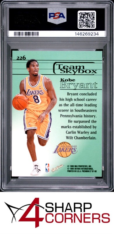 1997 SKYBOX PREMIUM #226 KOBE BRYANT LAKERS HOF PSA 10 view 2