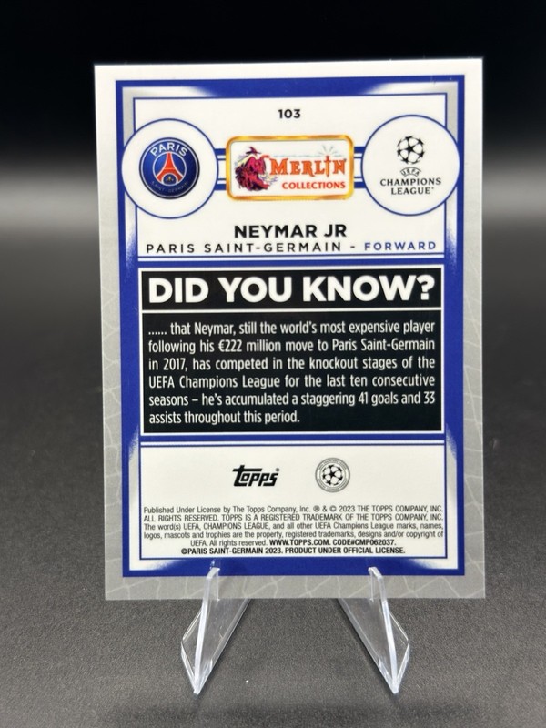 Neymar Jr 2022-23 Topps Merlin Chrome UEFA Rose Gold Shimmer Refractor #/299 PSG view 2