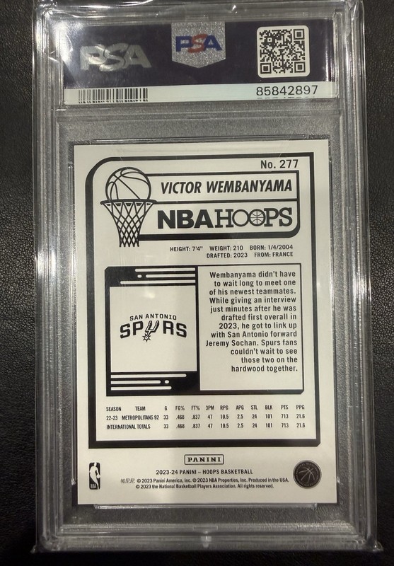 Victor Wembanyama Rookie Card PSA 10 GEM MT MINT 2023 Panini NBA Hoops RC 277 view 2