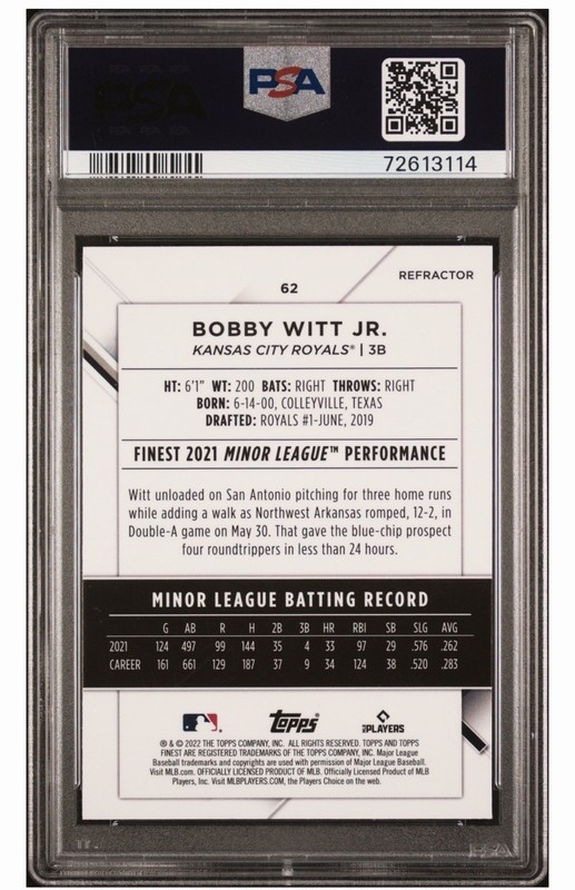2022 Topps Finest - Bobby Witt Jr. #62 Refractor (RC) PSA 10!🔥 view 2