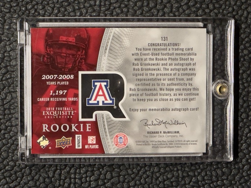2010 UD Exquisite ROB GRONKOWSKI ROOKIE PATCH AUTO /120 HARD SIGNED PLAYER WORN view 2