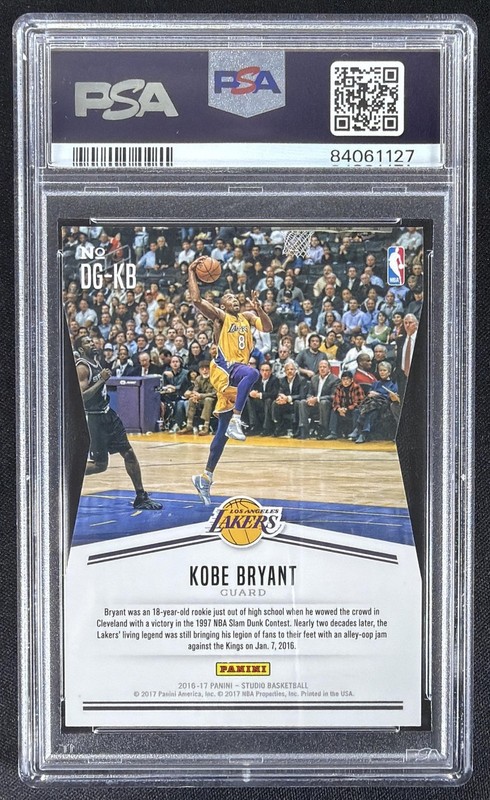 2016-17 Panini Studio Kobe Bryant #DG-KB Defying Gravity Lakers PSA 9 view 2