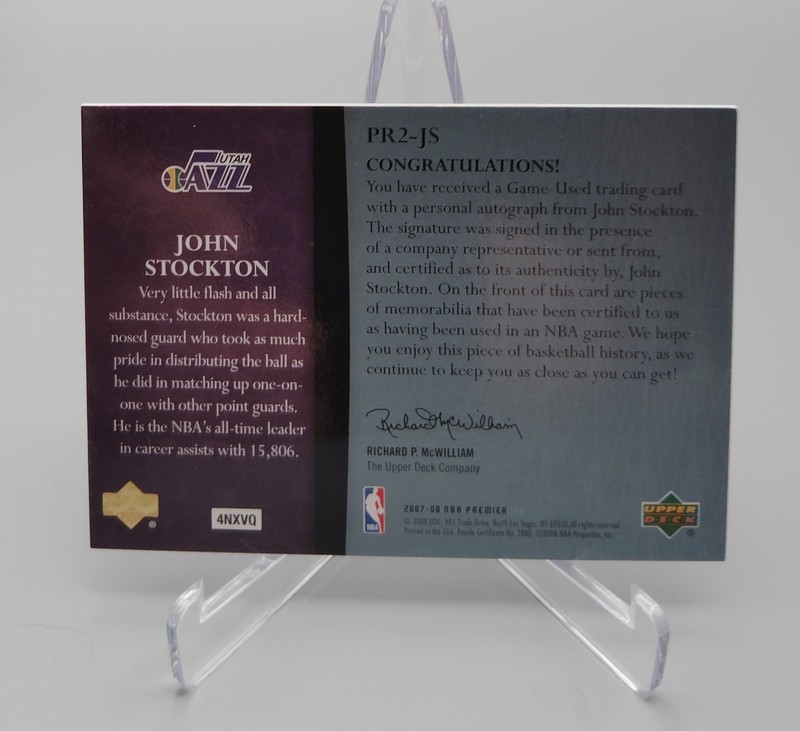 2007-08 UD Premier John Stockton Auto Patch Premier Remnants /25 Game Used PR2-J view 2