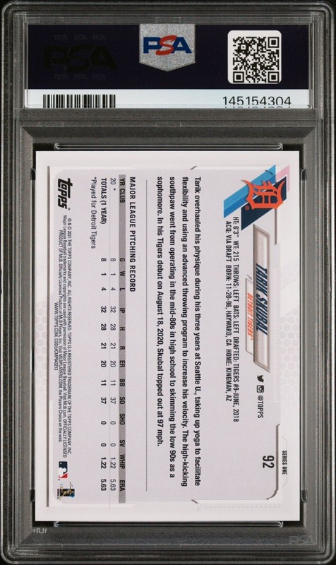 Tarik Skubal 2021 Topps #92 Rookie Card PSA 10 view 2