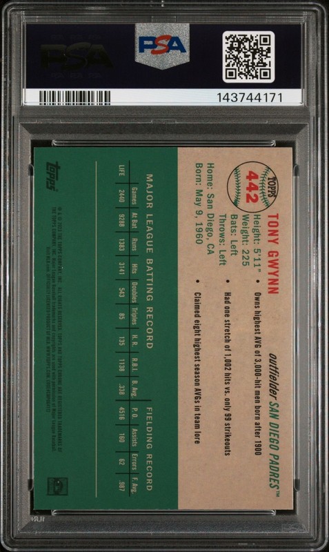Tony Gwynn 2023 Topps Chrome Platinum #442 Blue Prism Refractor PSA 10 view 2