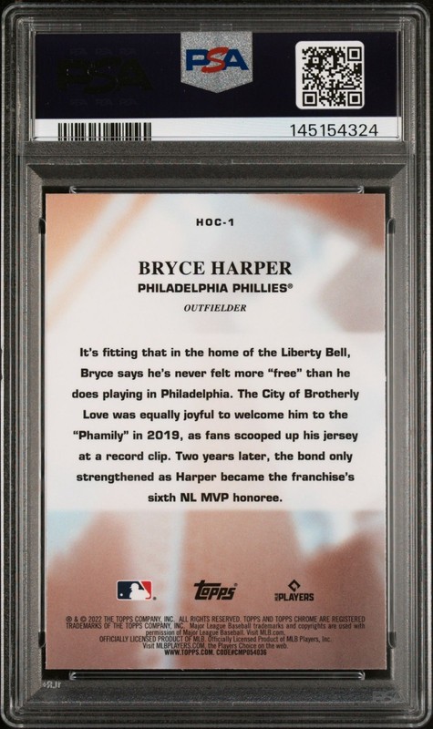 Bryce Harper 2022 Topps Chrome Heart of the City #HOC-1 PSA 10 view 2