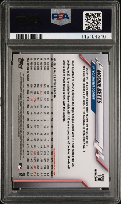 Mookie Betts 2020 Topps Chrome #100 X-Fractor PSA 10 view 2