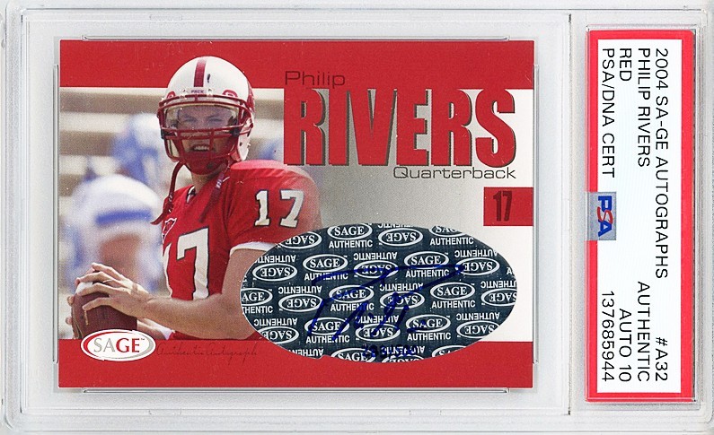 2004 -PHILIP RIVERS- PSA 10 /500 SAGE RED AUTO Signed Rookie Football Card - RC