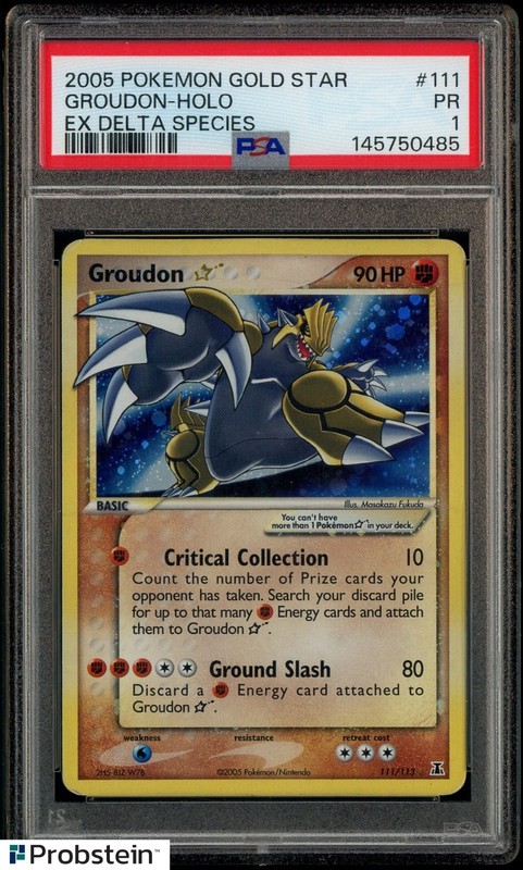 2005 Pokemon Gold Star Ex Delta Species #111 Groudon Holo PSA 1 PR