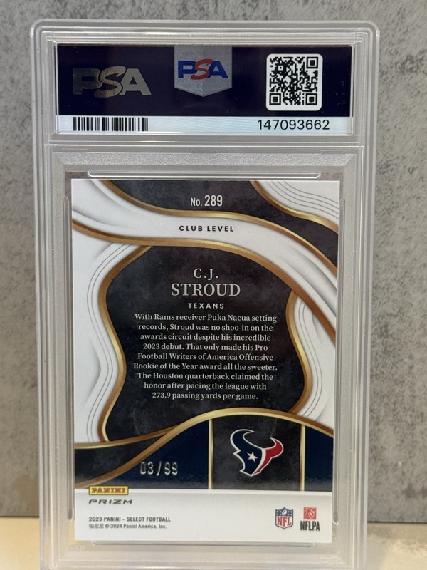 2023 Select RC CJ Stroud Blue Prizm /99 PSA 8 view 2