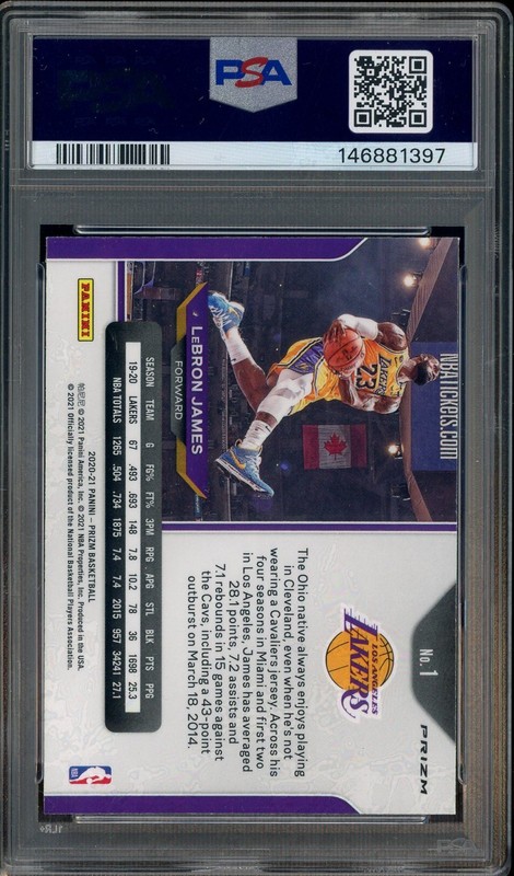 2020 Panini Fast Break Prizm #1 LeBron James Lakers PSA 9 MINT view 2