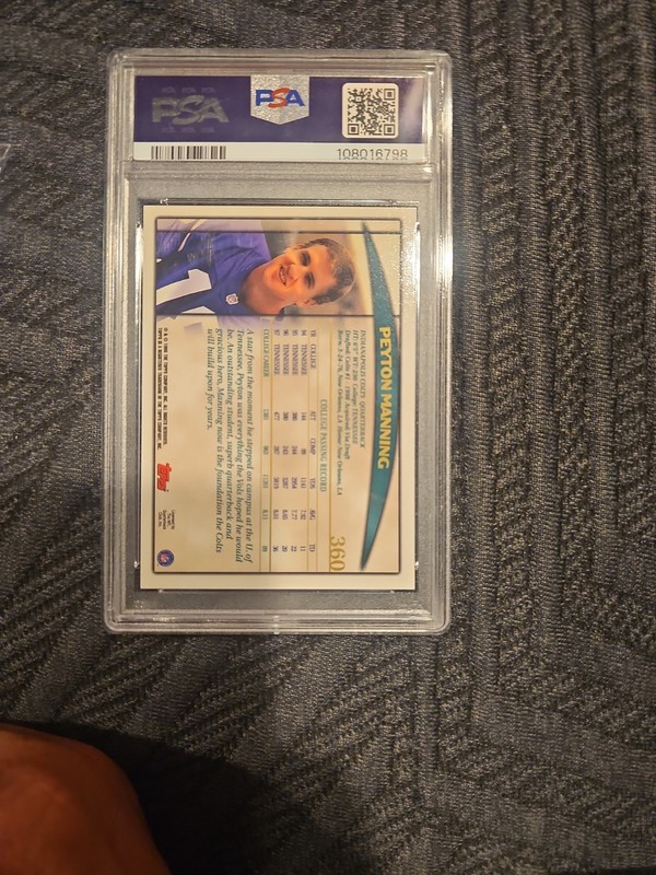 1998 Topps #360 Peyton Manning RC Rookie PSA 9 GEM MINT HOF Colts Broncos view 2
