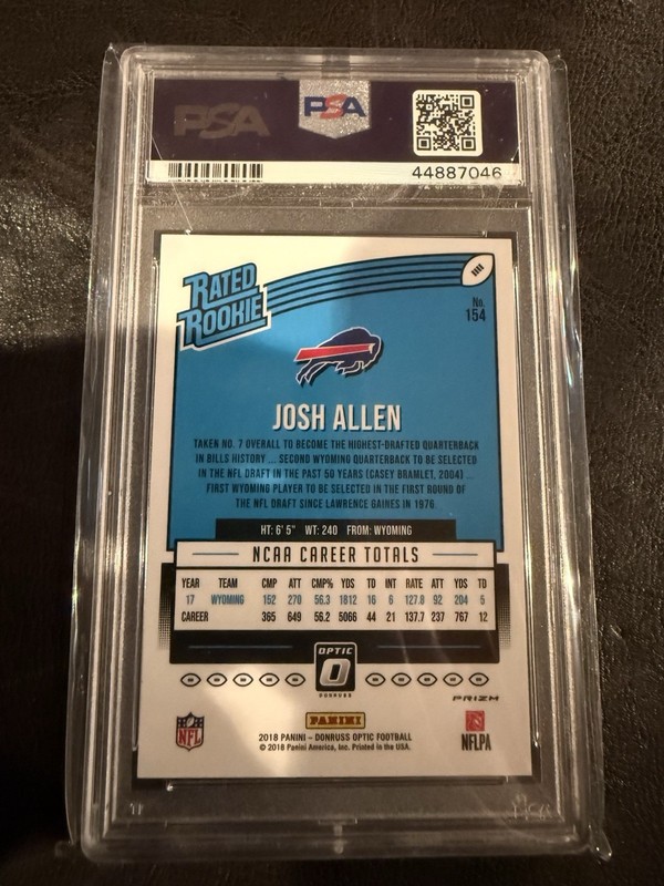 2018 Panini Donruss Optic Pink Josh Allen 154 PSA 9 Rated Rookie view 2