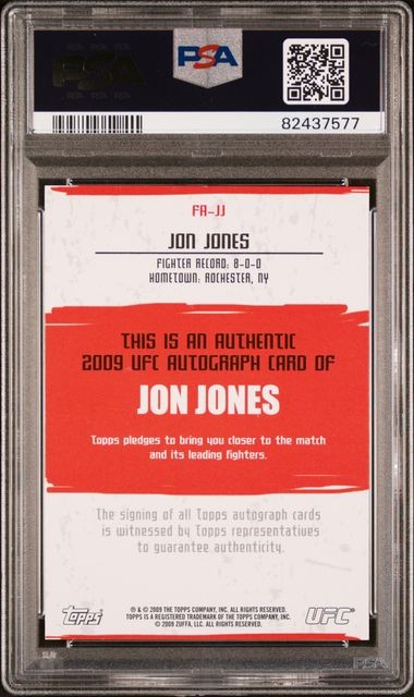 Jon "Bones" Jones Rookie Auto 2009 Topps UFC #FA-JJ - PSA 8 Auto 10 view 2