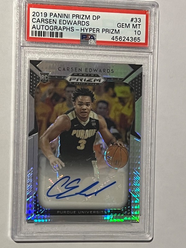 2019 Prizm Draft Picks Carsen Edwards Hyper Prizm Rookie Auto /75 PSA 10 #33
