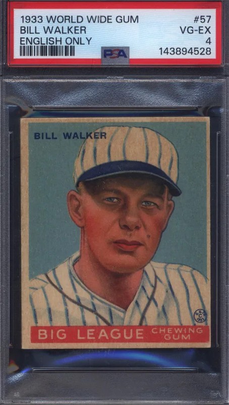 1933 Goudey World Wide Gum #57 Bill Walker English Only Cardinals PSA 4