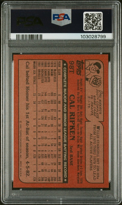 PSA 9 1982 Topps Traded Cal Ripken Jr. - Baltimore Orioles view 2