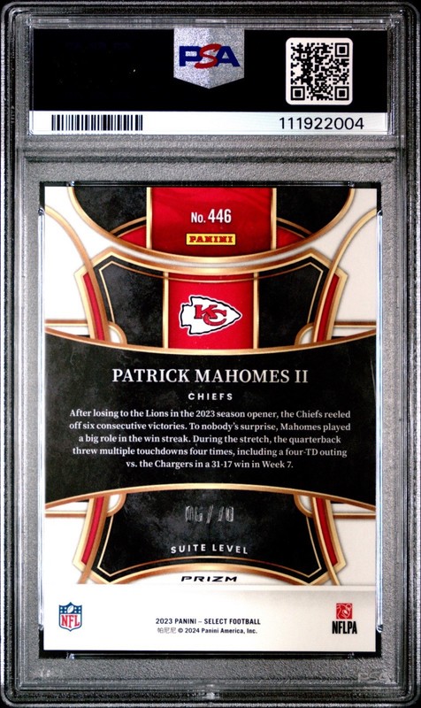 2023 Panini Select - Suite Level Patrick Mahomes II #446 Dragon Scale /70 PSA 10 view 2