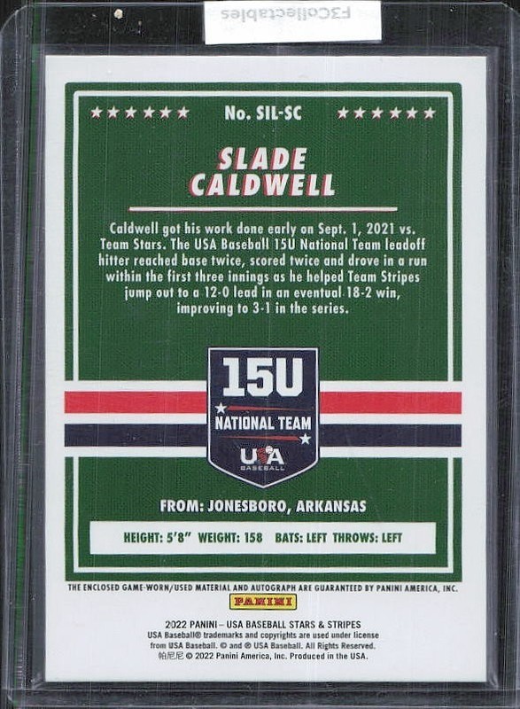 (1) SLADE CALDWELL 2022 USA Baseball Stars & Stripes Game Used Jersey AUTO /399 view 2