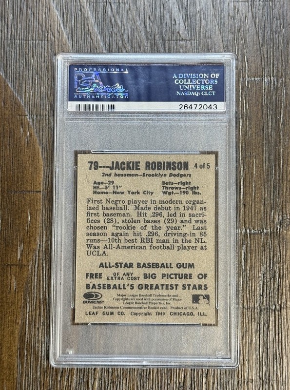 1997 All-Star Fanfest Tribute to Jackie Robinson - 1949 Leaf Reprint #4 PSA NM 7 view 2