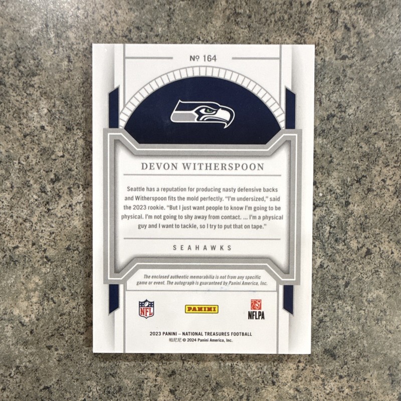 Panini 2023 National Treasures Devon Witherspoon Stars & Stripes RC Auto 12/25 view 2