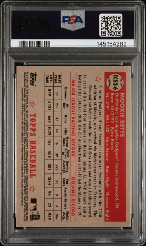 Mookie Betts 2021 Topps Chrome 1952 Topps Redux #TC52-6 PSA 10 view 2