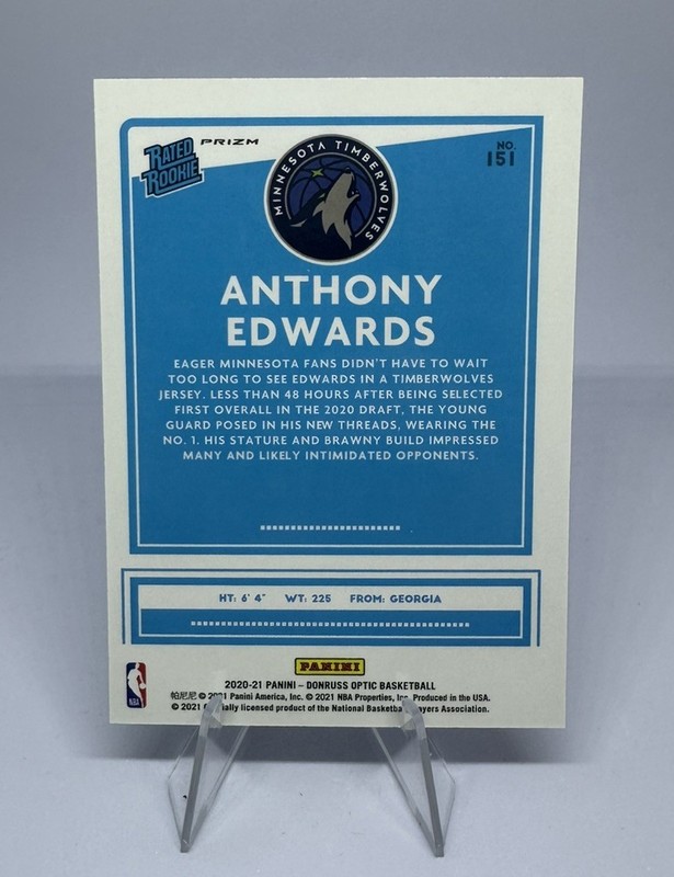 2020-21 Panini Donruss Optic - Rated Rookie Anthony Edwards #151 Wave Prizm (RC) view 2