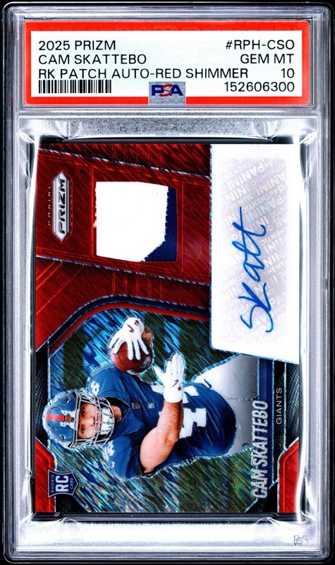 Cam Skattebo 2025 Prizm #RPH-CSO FOTL Red Shimmer RPA  /35 RC AUTO PSA 10