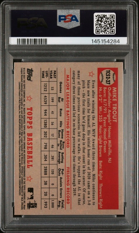 Mike Trout 2021 Topps Chrome 1952 Topps Redux #TC52-27 PSA 10 view 2